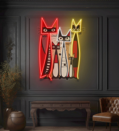 Cat Family In Abstract Art Led Neon Sign Light