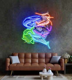 Colorful Fishing Led Neon Sign Light Pop Art