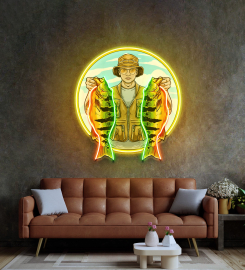 Fisherman Holding Peacock Bass Led Neon Sign Light Pop Art