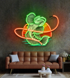 Green Fish Eat Bait Led Neon Sign Light Pop Art