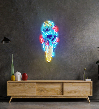 Ice Scream Cone Skull Melting Led Neon Sign Light Pop Art