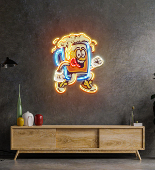 Running Beer Glass Led Neon Sign Light Pop Art