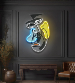 Two Grumpy Abstract Art Faces Led Neon Sign Light